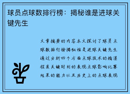 球员点球数排行榜：揭秘谁是进球关键先生